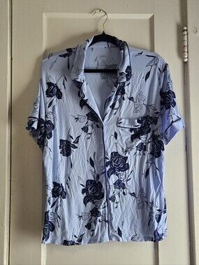 Auden Light Blue Short Sleeve Shirt with Navy Floral Print Pajama Set